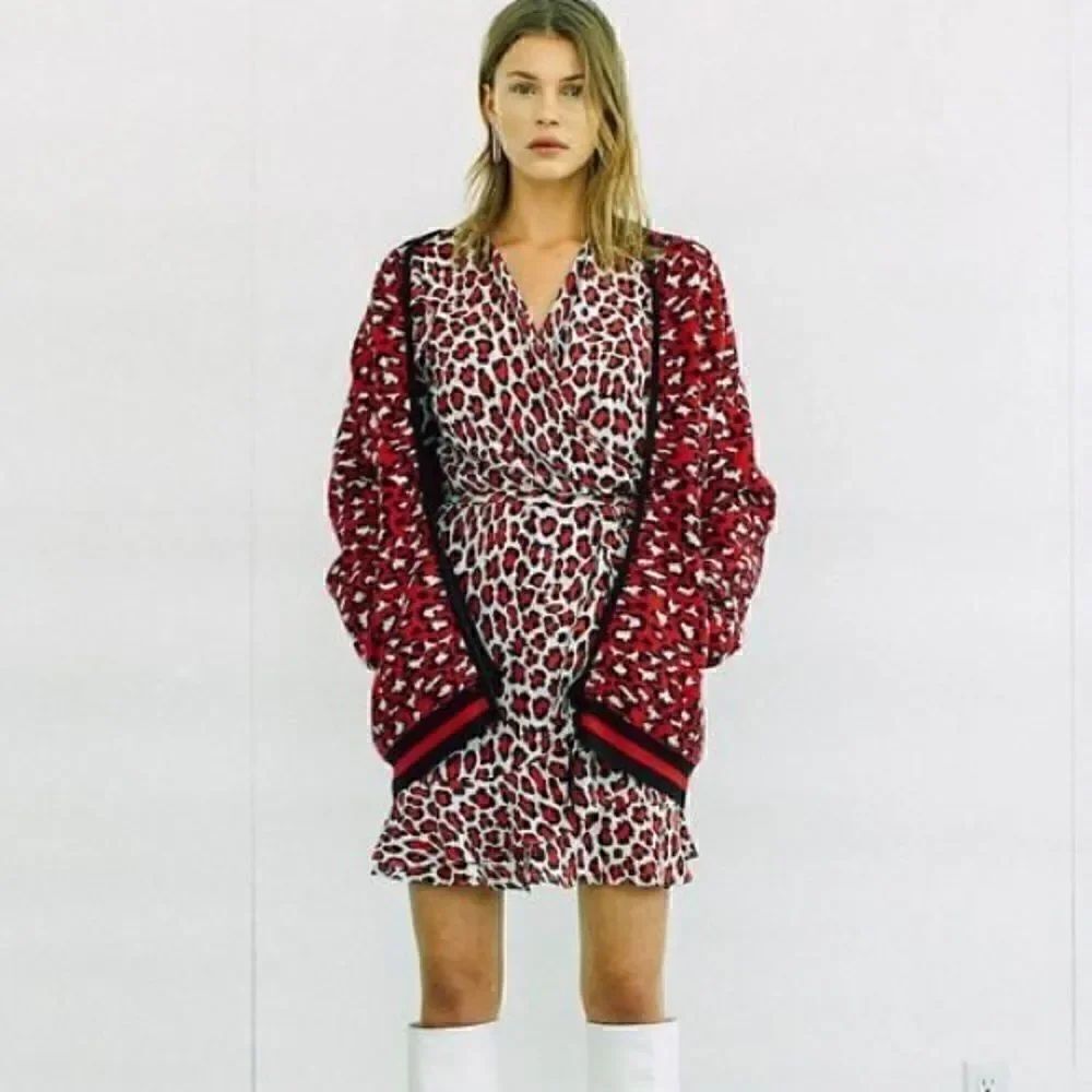 NEW ROBERT RODRIGUEZ LENA LEOPARD PRINT FAUX WRAP DRESS RED LEOPARD NWT SIZE 4 - Picture 2 of 13